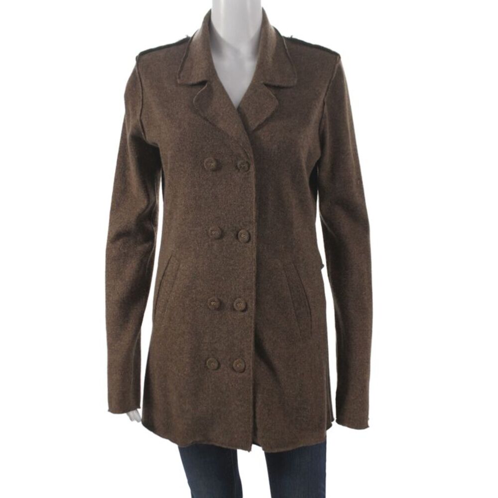 Richard Grand Womens Pea Coat Brown Cashmere Button Military Size S